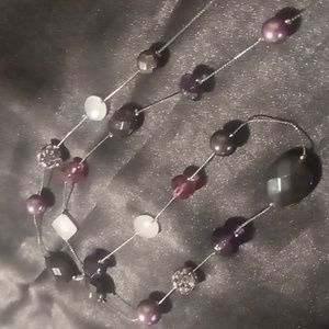 Loft long blackened chain crystal cut beaded necklace lavender crystals beads.